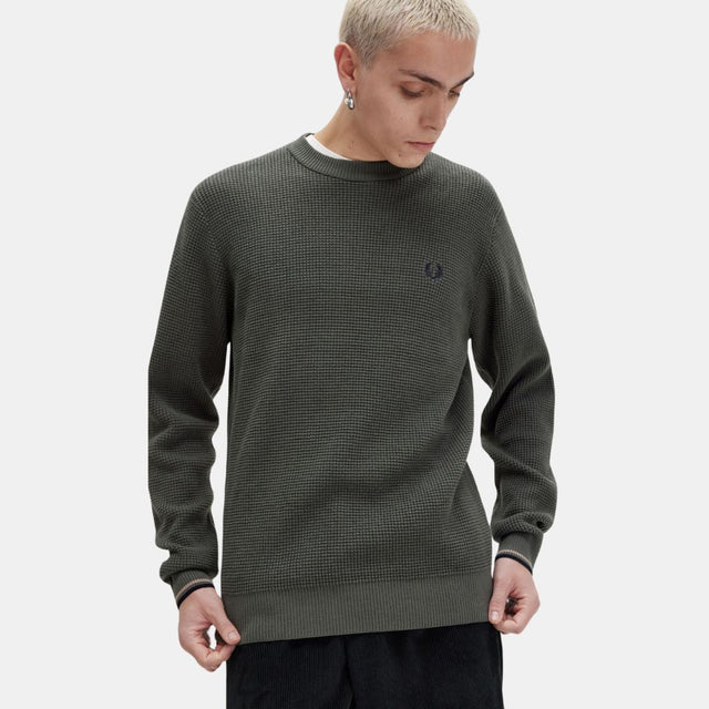 Fred Perry Jersey Waffle Stitch Jumper Field Green