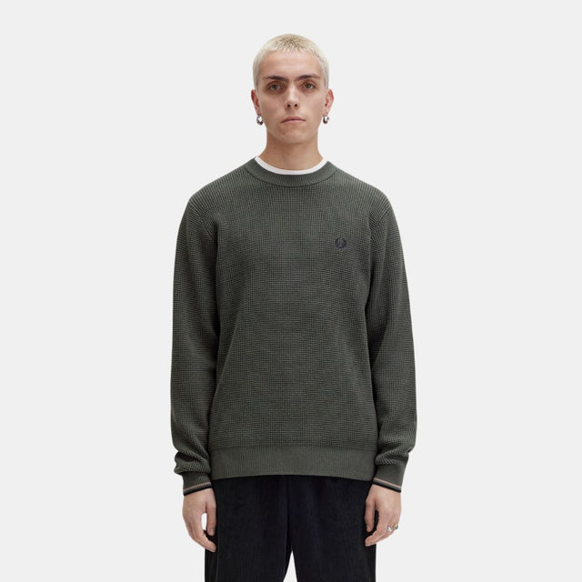 Fred Perry Jersey Waffle Stitch Jumper Field Green