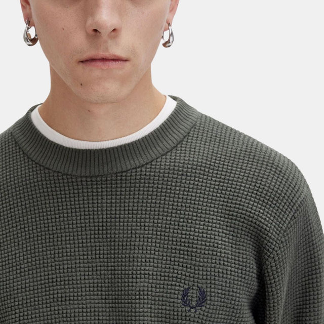 Fred Perry Jersey Waffle Stitch Jumper Field Green