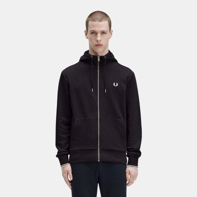 Fred Perry Hooded Zip Through Sweatshirt Black