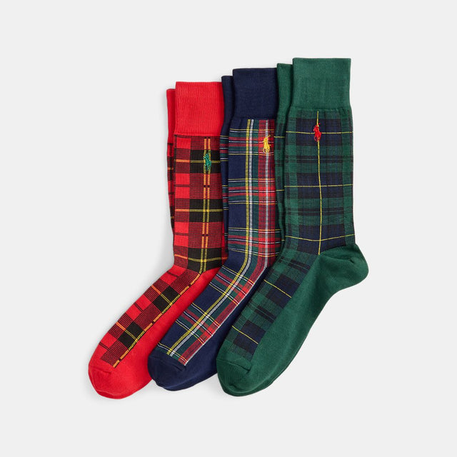 Polo Ralph Lauren Plaid Trouser Sock 3-Pack Gift Set Wine/Green/Royal