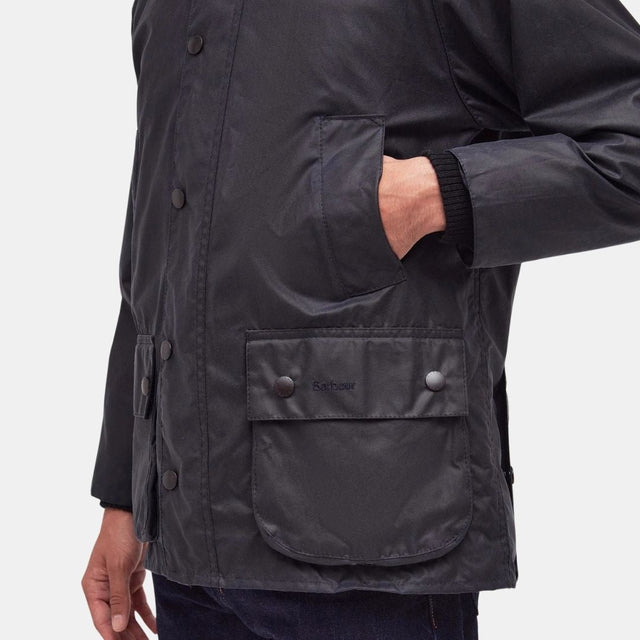 Chaqueta Barbour Bedale de algodón encerado azul marino para hombre