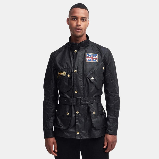 Barbour International Union Jack International Wax Jacket Fit Tailored Black