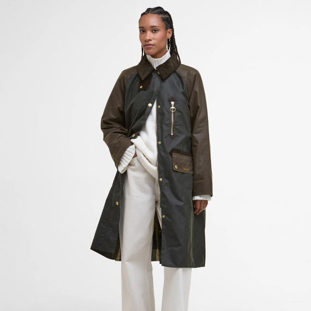 Barbour Evette Waxed Car Coat Fern/Beech/Ancient Tartan