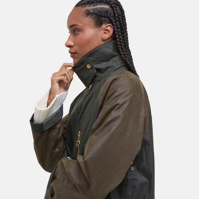 Barbour Evette Waxed Car Coat Fern/Beech/Ancient Tartan