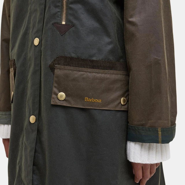 Barbour Evette Waxed Car Coat Fern/Beech/Ancient Tartan