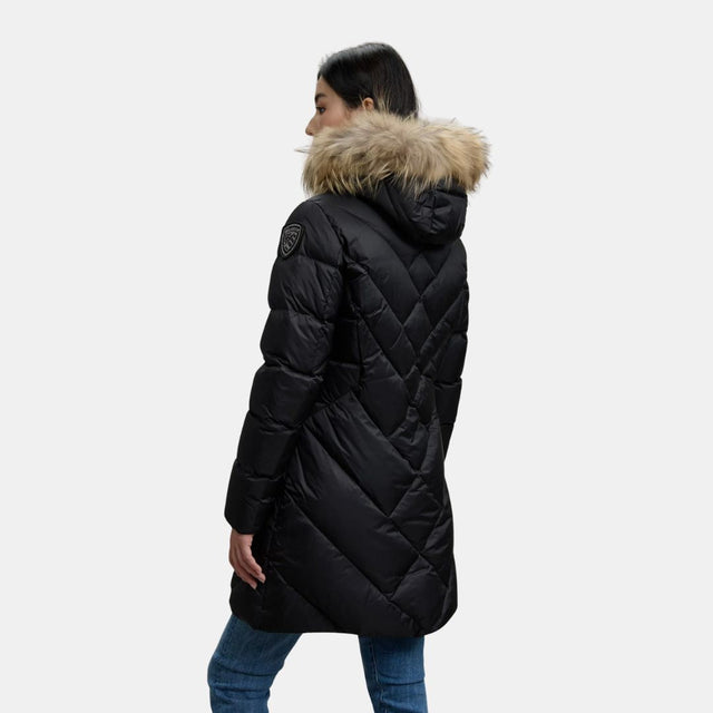 Blauer Althea Long Down Jacket With Geometric Lines Black Inside Beige