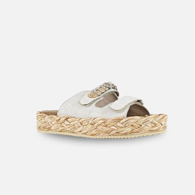 Mou Raffia Braid Sandal Leather Upper Crackled White