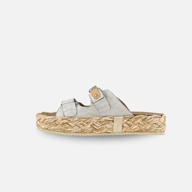 Mou Raffia Braid Sandal Leather Upper Crackled White