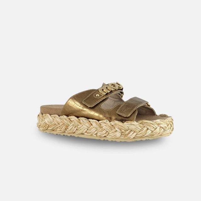 Mou Raffia Braid Sandal Leather Upper Untique Gold
