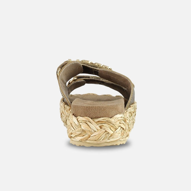 Mou Raffia Braid Sandal Leather Upper Untique Gold