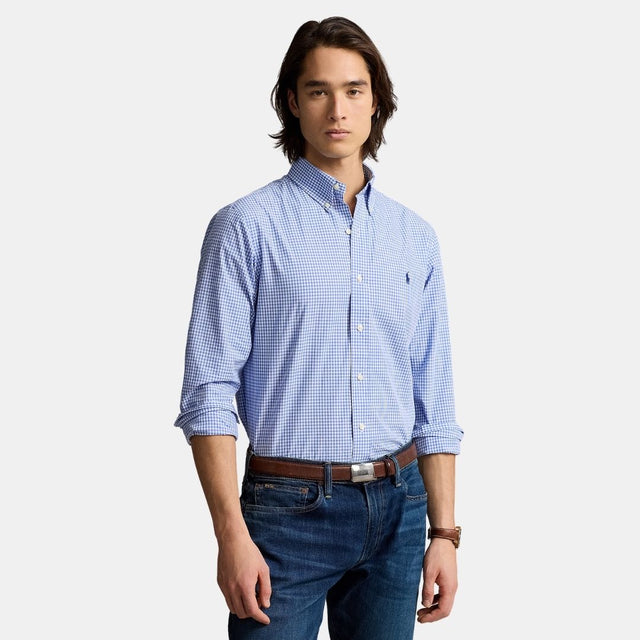 Polo Ralph Lauren Custom Fit Stretch Poplin Shirt Blue White Check