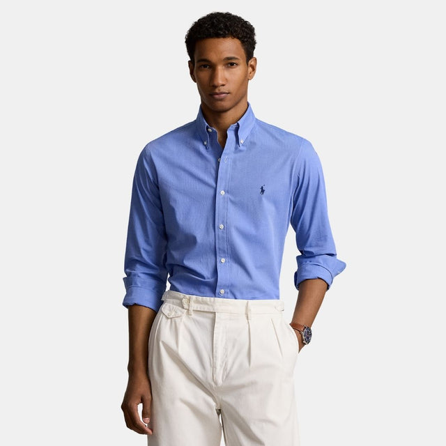 Polo Ralph Lauren Custom Fit Stretch Poplin Shirt Blue End On End