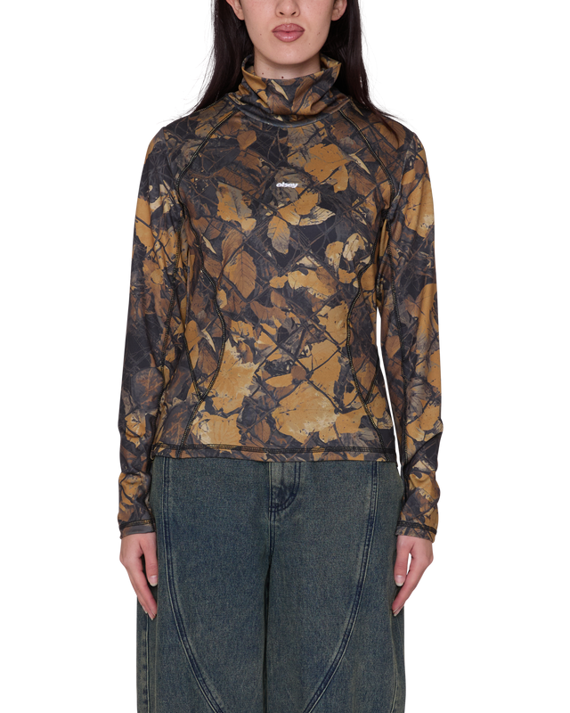 Obey Nalia Turtle Neck Top Dark Fence Camo