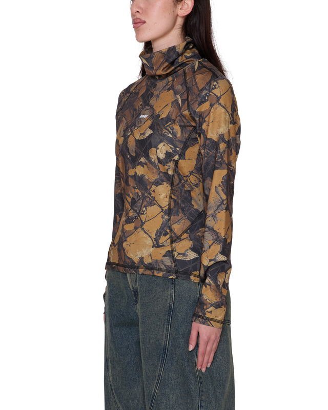 Obey Nalia Turtle Neck Top Dark Fence Camo