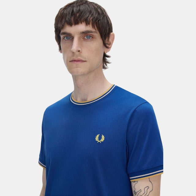 Fred Perry T-Shirt Twin Tipped Shaded Cobalt & Oatmeal