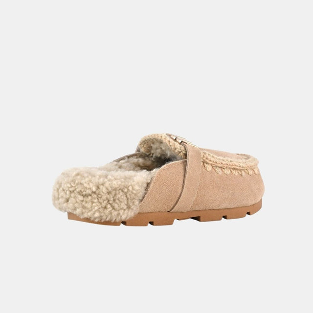 Mou Winter Bio Slide Suede-Letter Logo Camel