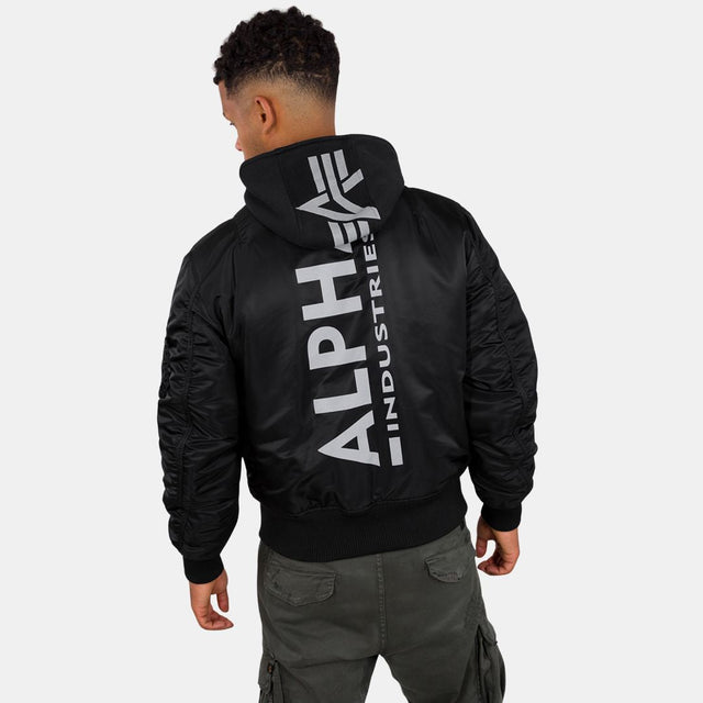 Alpha Industries MA-1 Zip Hood Back Print Bomber Jacket Black/Reflective