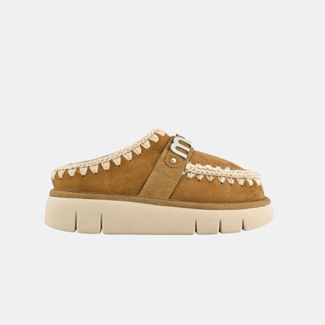 Mou Bounce Clog Metal Logo Cognac Suede