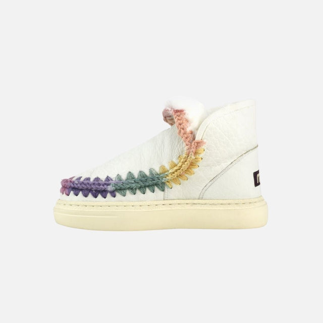 Mou Eskimo Sneaker Bold Rainbow Stitching Nubuck True White