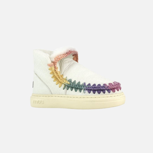 Mou Eskimo Sneaker Bold Rainbow Stitching Nubuck True White