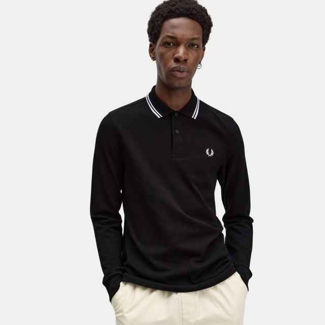 Fred Perry LS Polo M3636 Twin Tipped Black & White
