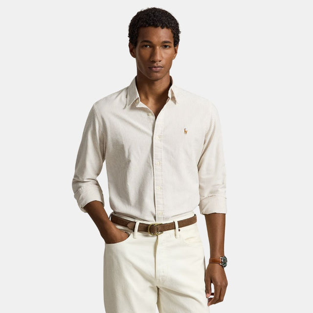 Polo Ralph Lauren Custom Fit Striped Oxford Shirt Beige/White