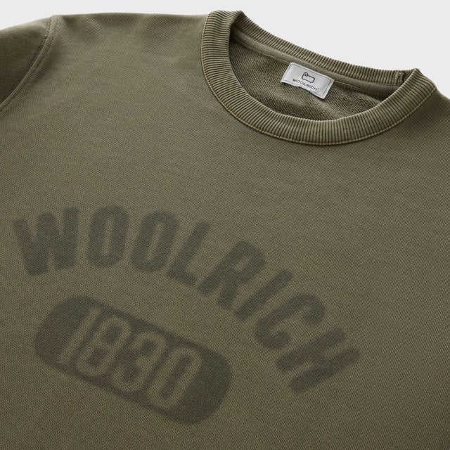 Woolrich Garment Dyed Logo Crewneck Lake Olive