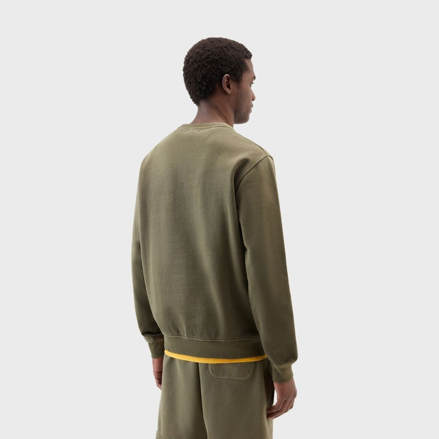 Woolrich Garment Dyed Logo Crewneck Lake Olive
