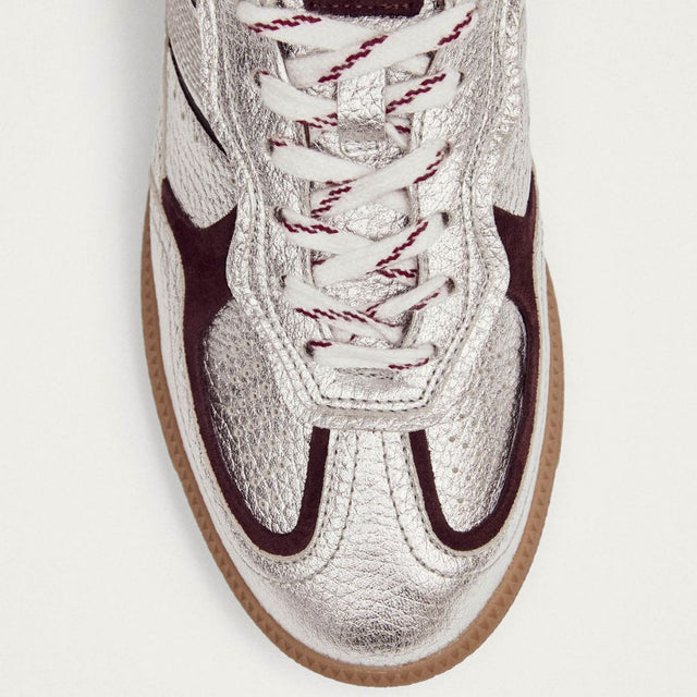 Alohas 490 Grain Shimmer Silver & Burgundy Leather Sneakers