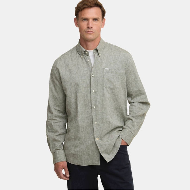 Barbour Nelson Linen Blend Regular Shirt Bleached Olive