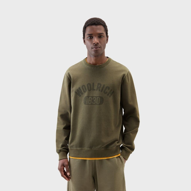 Woolrich Garment Dyed Logo Crewneck Lake Olive
