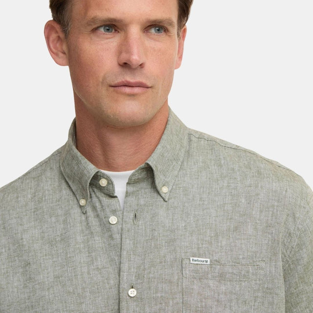 Barbour Nelson Linen Blend Regular Shirt Bleached Olive