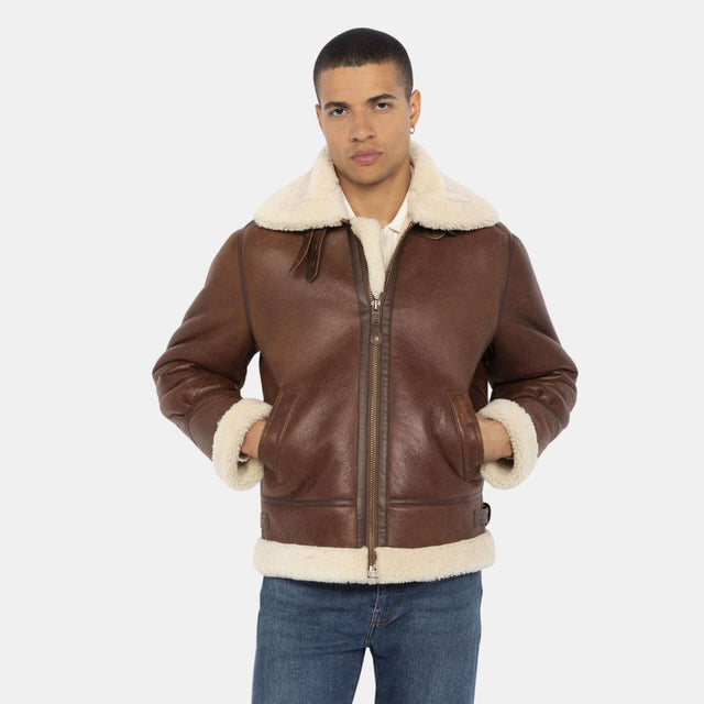 Schott NYC B-3 Bomber Jacket Sheepskin Leather Moka