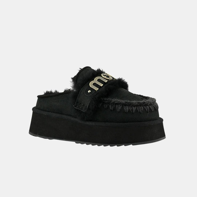 Mou Platform Clog-Letter Logo Black