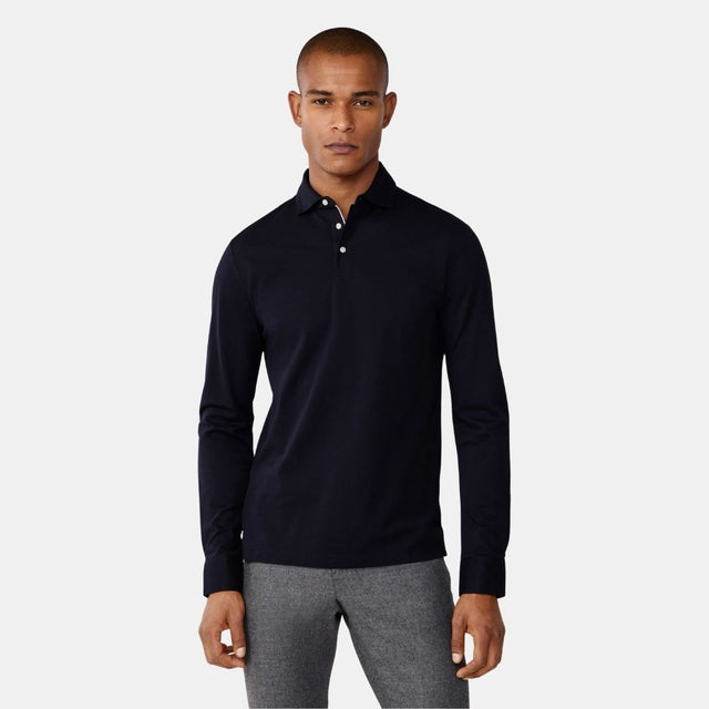 Hackett London Oxford Pique Polo Ls Midnight Blue