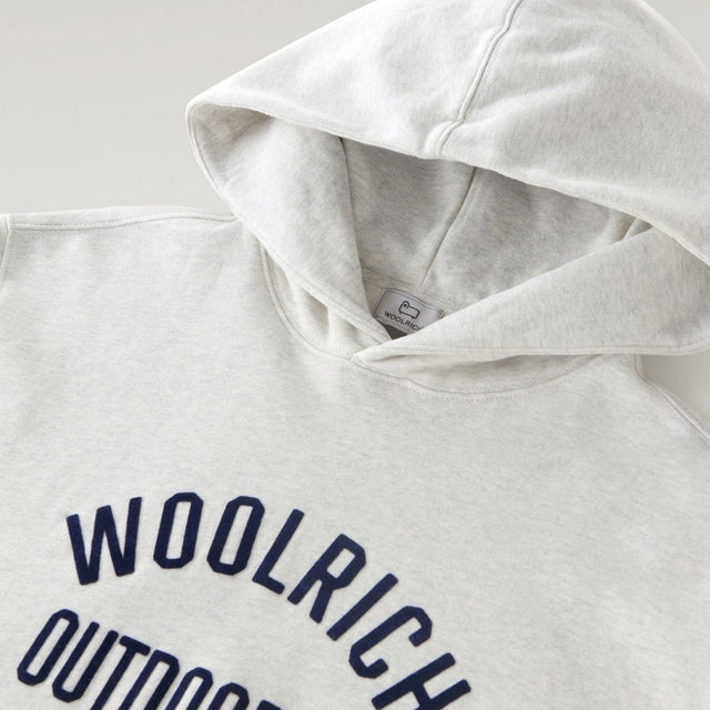 Woolrich Organic Cotton Script Hoodie Men's Light Grey Melange