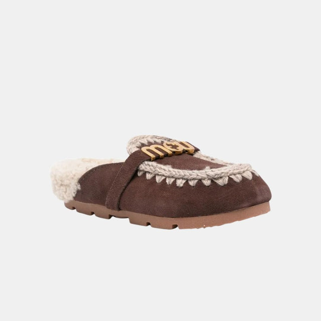 Mou Winter Bio Slide Suede-Letter Logo Brown Pepper