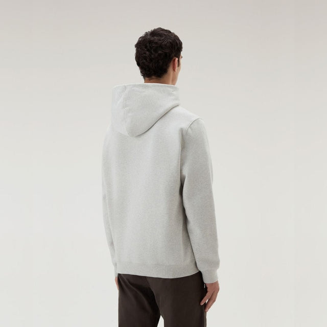 Woolrich Organic Cotton Script Hoodie Men's Light Grey Melange