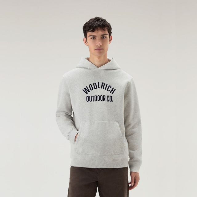 Woolrich Organic Cotton Script Hoodie Men's Light Grey Melange