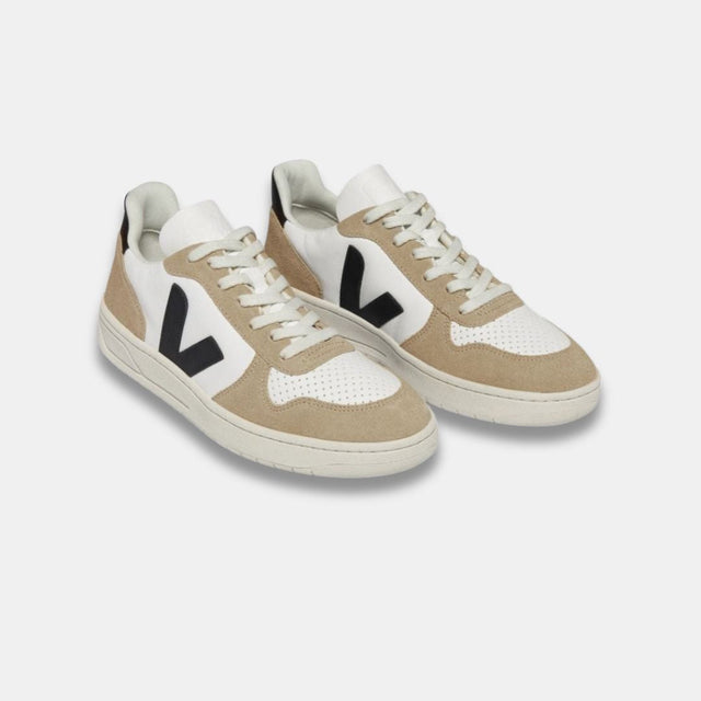 Veja Damen V-10 Chromefree Leder Extra Weiß Schwarz Sahara
