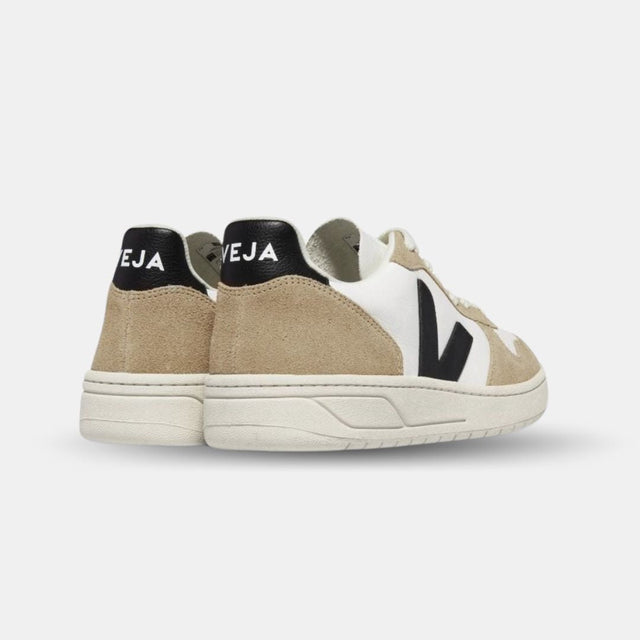 Veja Women's V-10 Chromefree Leather Extra White Black Sahara