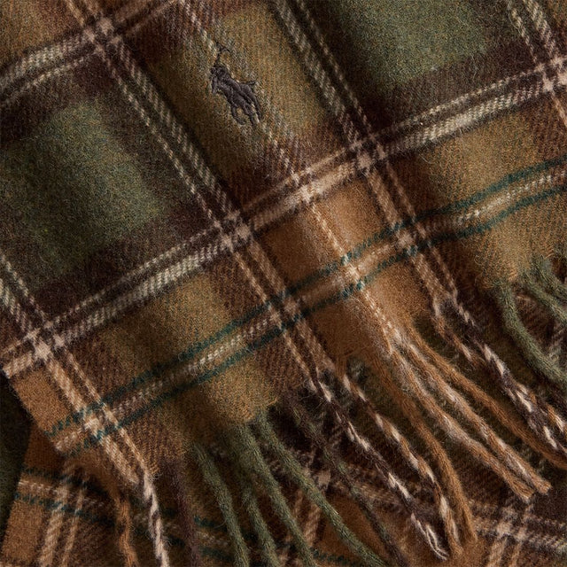 Polo Ralph Lauren Tartan Fringe Wool Scarf Brown Multi