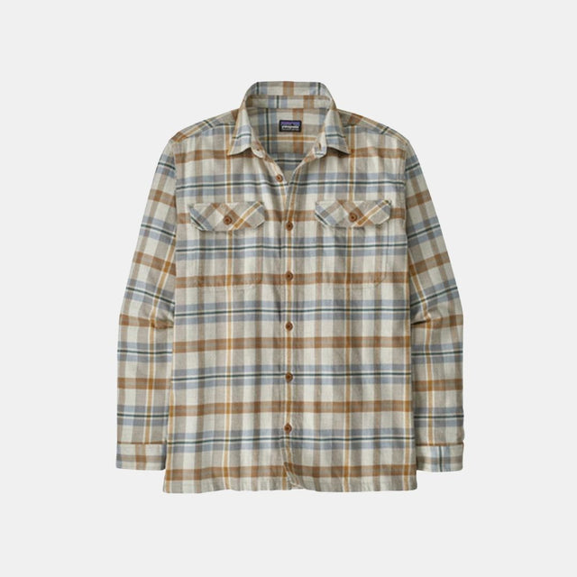 Patagonia Men's Long Sleeved Organic Cotton Midweight Fjord Flannel Shirt Natural