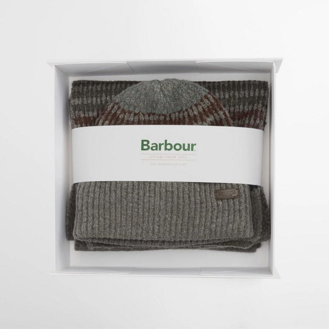 Barbour Branton Beanie and Scarf Gift Set Midnight Oak