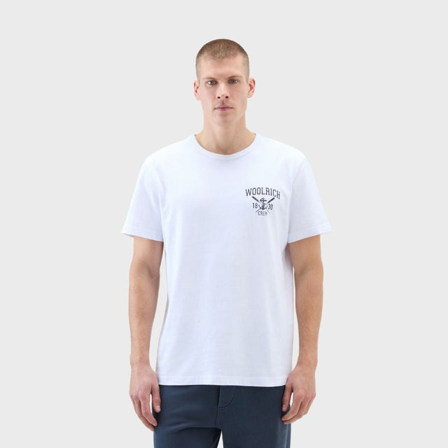 Woolrich Marineblaues Logo-T-Shirt Hellweiß