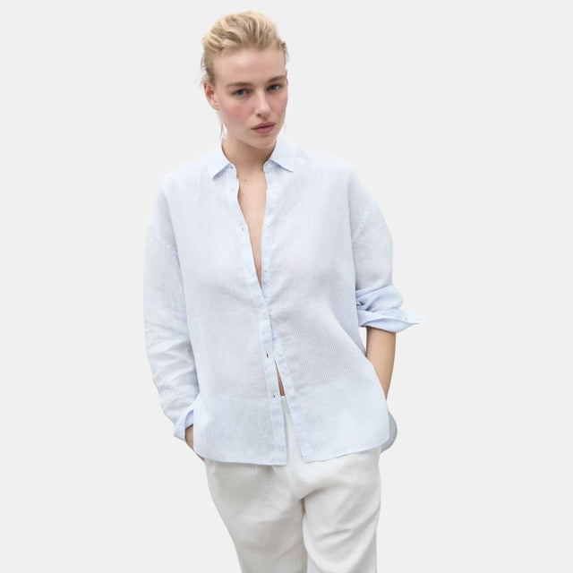 Ecoalf Daria Linen Shirt White Sky Blue Stripes