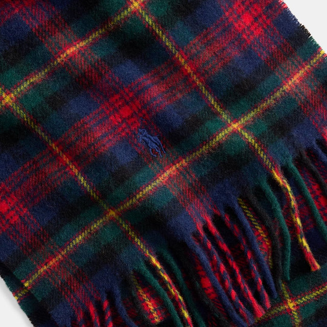 Polo Ralph Lauren Tartan Fringe Wool Scarf Red Multi
