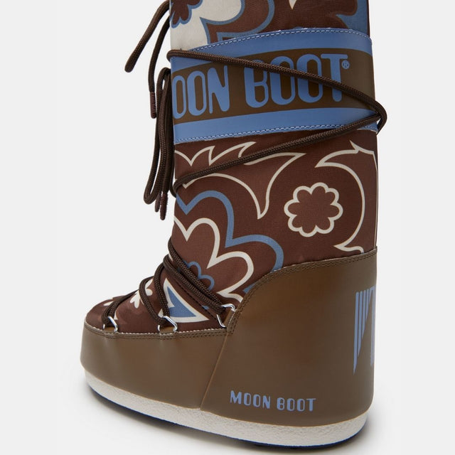 Moon Boot Icon Flower Print Brown Elephant Grey