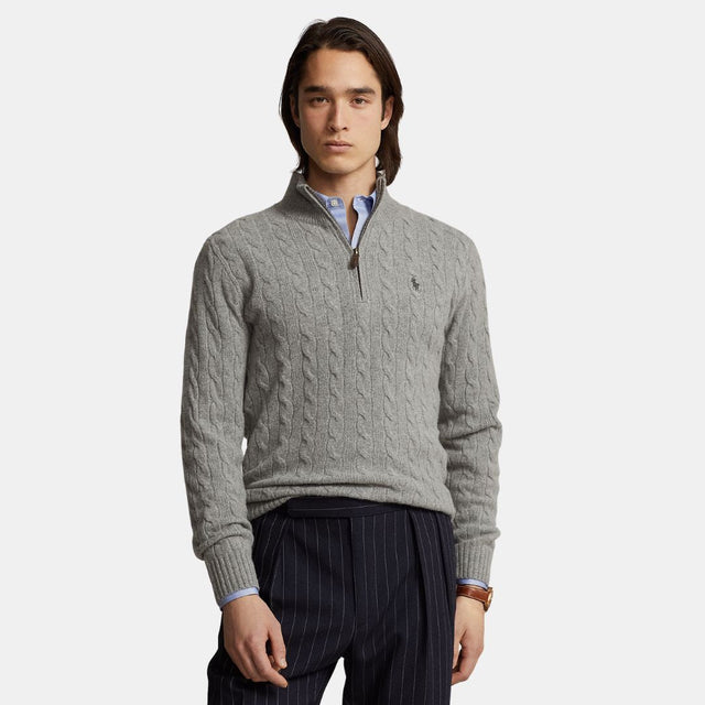 Polo Ralph Lauren Cable-Knit Wool Cashmere Jumper Fawn Grey Heather